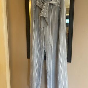 NWOT ANTONIO MELANI Blue and White Wide Leg Pants with Elegant Stripes
